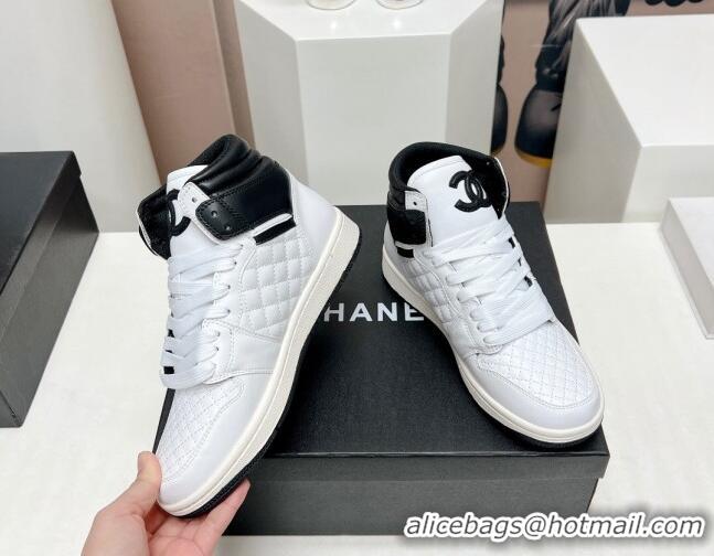 Elegant Chanel Quilted Calfskin High-top Sneakers White/Black 901051