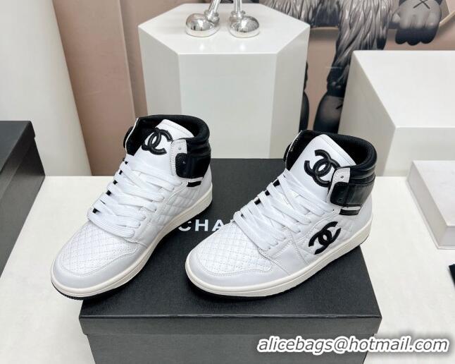 Elegant Chanel Quilted Calfskin High-top Sneakers White/Black 901051