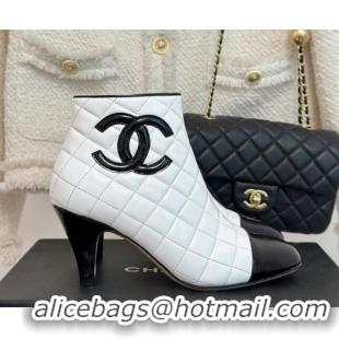 Purchase Chanel Quilted Lambskin Heel Ankle Boots 7cm White/Black 904041