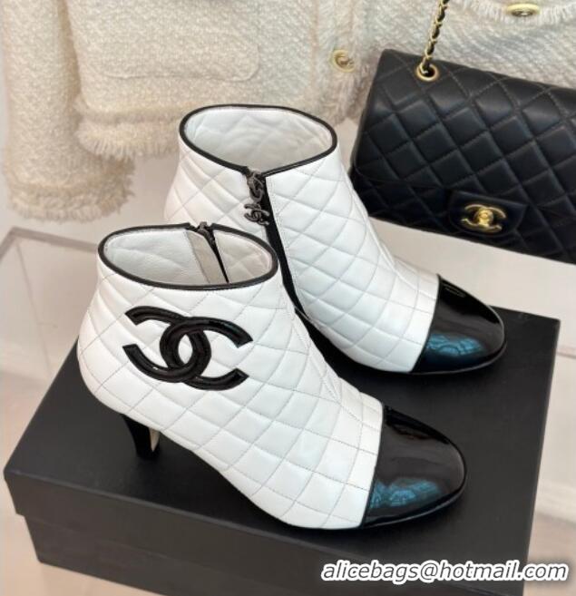 Purchase Chanel Quilted Lambskin Heel Ankle Boots 7cm White/Black 904041