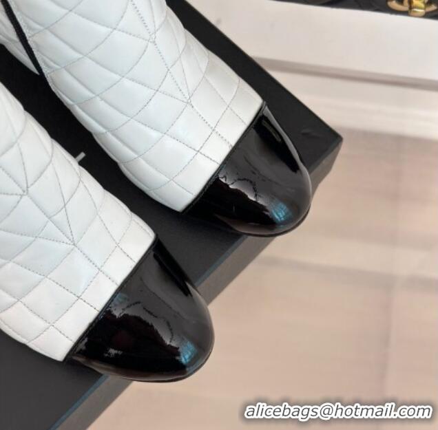 Purchase Chanel Quilted Lambskin Heel Ankle Boots 7cm White/Black 904041