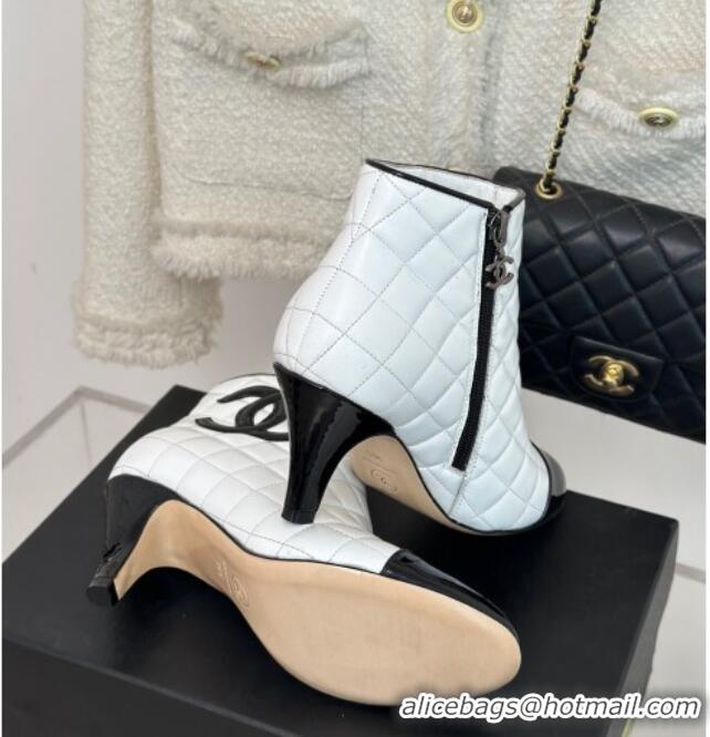 Purchase Chanel Quilted Lambskin Heel Ankle Boots 7cm White/Black 904041