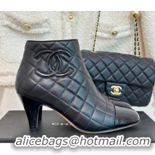 Best Grade Chanel Quilted Lambskin Heel Ankle Boots 7cm All Black 904042