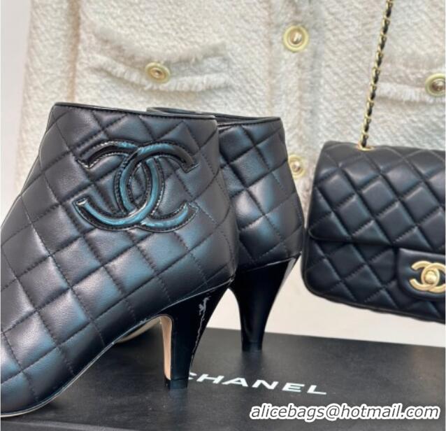 Best Grade Chanel Quilted Lambskin Heel Ankle Boots 7cm All Black 904042