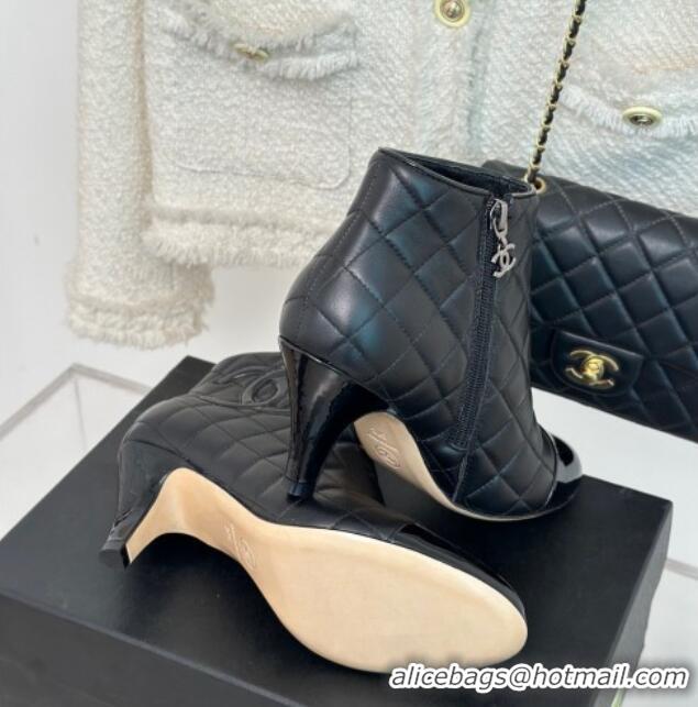 Best Grade Chanel Quilted Lambskin Heel Ankle Boots 7cm All Black 904042