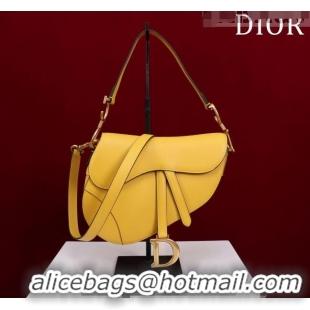 Promotional Dior Mini/Medium Saddle Bag with Strap in Grained Calfskin CD1117 Yellow 2023