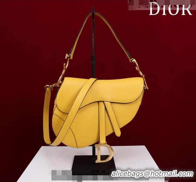 Promotional Dior Mini/Medium Saddle Bag with Strap in Grained Calfskin CD1117 Yellow 2023