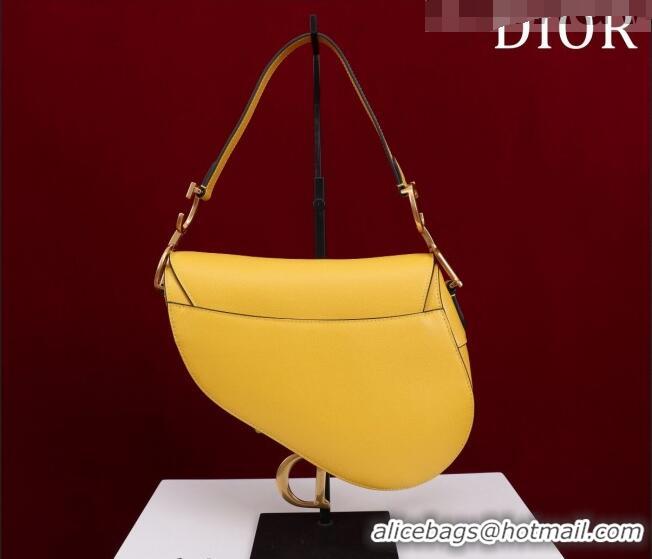 Promotional Dior Mini/Medium Saddle Bag with Strap in Grained Calfskin CD1117 Yellow 2023