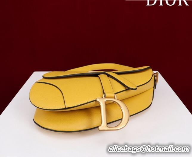 Promotional Dior Mini/Medium Saddle Bag with Strap in Grained Calfskin CD1117 Yellow 2023