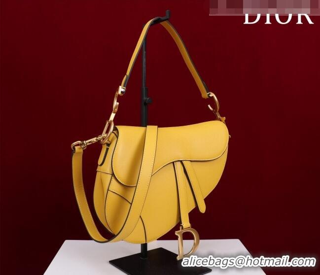 Promotional Dior Mini/Medium Saddle Bag with Strap in Grained Calfskin CD1117 Yellow 2023