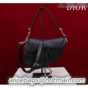 Trendy Design Dior Medium Saddle Bag with Studs in Smooth Calfskin CD1117 Black/Silver 2023 