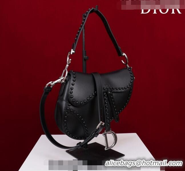 Trendy Design Dior Medium Saddle Bag with Studs in Smooth Calfskin CD1117 Black/Silver 2023 