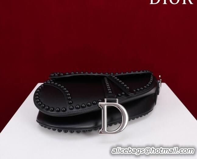 Trendy Design Dior Medium Saddle Bag with Studs in Smooth Calfskin CD1117 Black/Silver 2023 