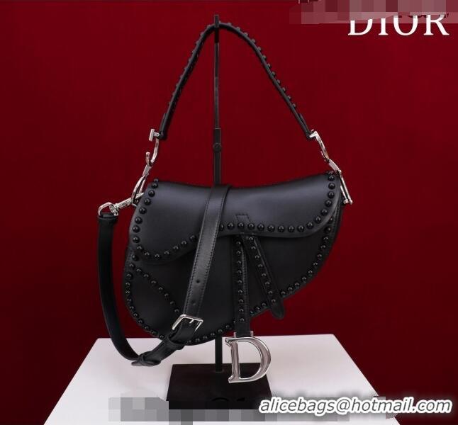 Trendy Design Dior Medium Saddle Bag with Studs in Smooth Calfskin CD1117 Black/Silver 2023 