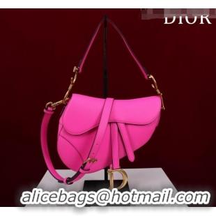 Discount Dior Mini/Medium Saddle Bag with Strap in Grained Calfskin CD1117 Dark Pink 2023