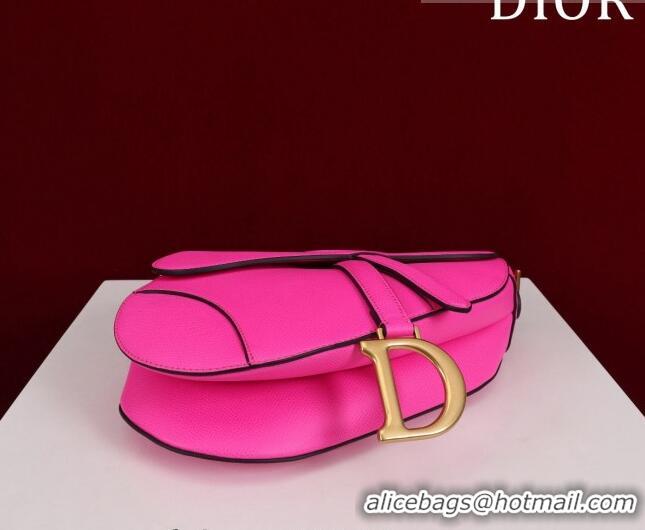 Discount Dior Mini/Medium Saddle Bag with Strap in Grained Calfskin CD1117 Dark Pink 2023