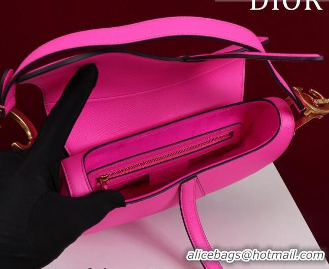 Discount Dior Mini/Medium Saddle Bag with Strap in Grained Calfskin CD1117 Dark Pink 2023