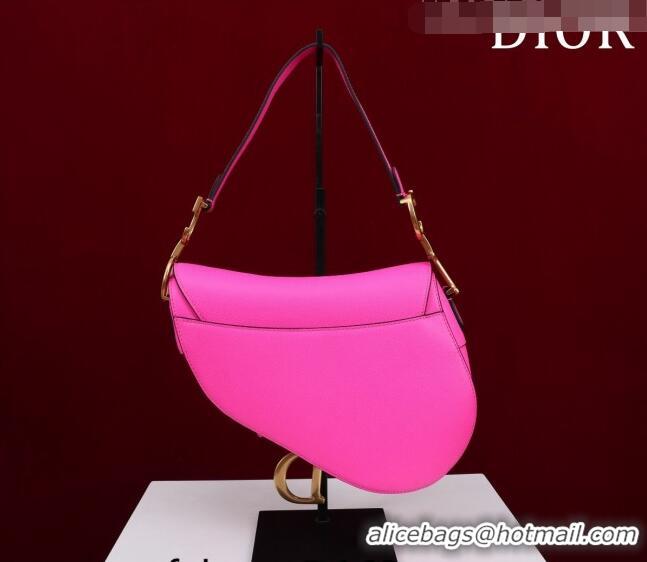 Discount Dior Mini/Medium Saddle Bag with Strap in Grained Calfskin CD1117 Dark Pink 2023