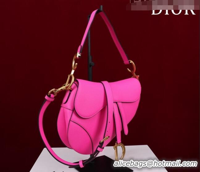 Discount Dior Mini/Medium Saddle Bag with Strap in Grained Calfskin CD1117 Dark Pink 2023