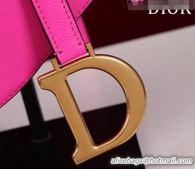 Discount Dior Mini/Medium Saddle Bag with Strap in Grained Calfskin CD1117 Dark Pink 2023