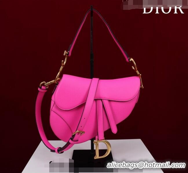 Discount Dior Mini/Medium Saddle Bag with Strap in Grained Calfskin CD1117 Dark Pink 2023