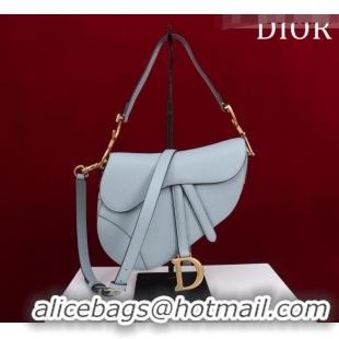 Good Taste Dior Mini/Medium Saddle Bag with Strap in Grained Calfskin CD1117 Light Blue 2023