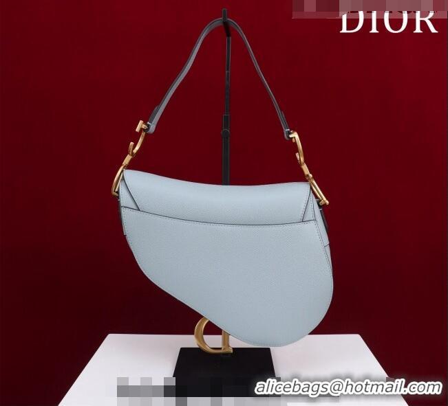 Good Taste Dior Mini/Medium Saddle Bag with Strap in Grained Calfskin CD1117 Light Blue 2023