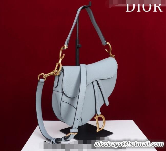 Good Taste Dior Mini/Medium Saddle Bag with Strap in Grained Calfskin CD1117 Light Blue 2023