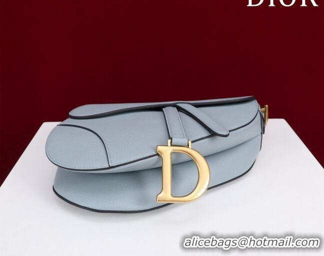 Good Taste Dior Mini/Medium Saddle Bag with Strap in Grained Calfskin CD1117 Light Blue 2023