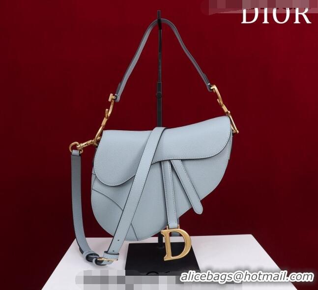 Good Taste Dior Mini/Medium Saddle Bag with Strap in Grained Calfskin CD1117 Light Blue 2023