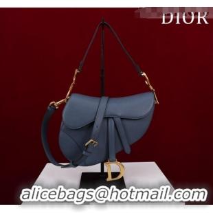 Super Quality Dior Mini/Medium Saddle Bag with Strap in Grained Calfskin CD1117 Navy Blue 2023 