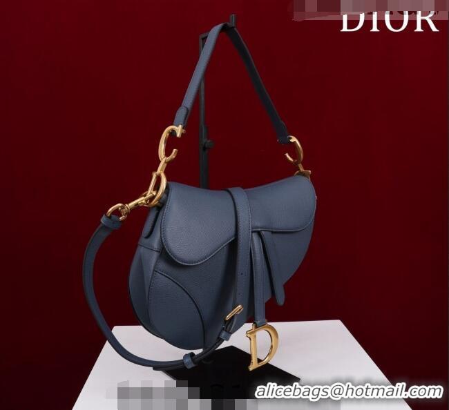 Super Quality Dior Mini/Medium Saddle Bag with Strap in Grained Calfskin CD1117 Navy Blue 2023 