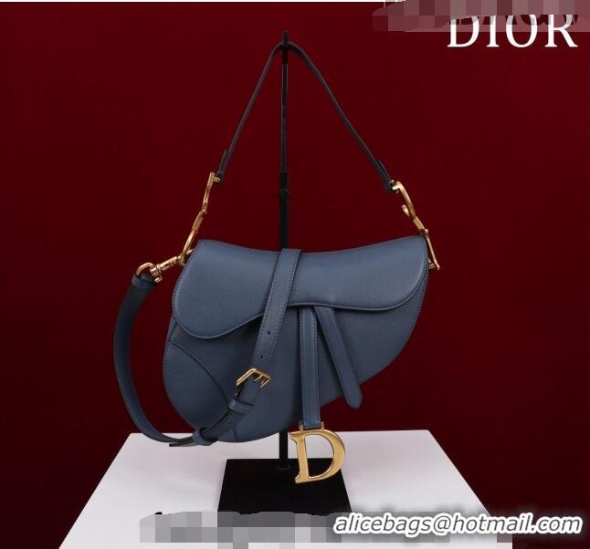 Super Quality Dior Mini/Medium Saddle Bag with Strap in Grained Calfskin CD1117 Navy Blue 2023 