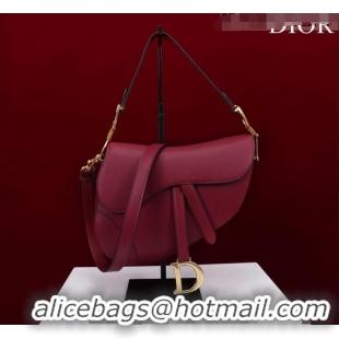 Top Quality Dior Mini/Medium Saddle Bag with Strap in Grained Calfskin CD1117 Dark Red 2023