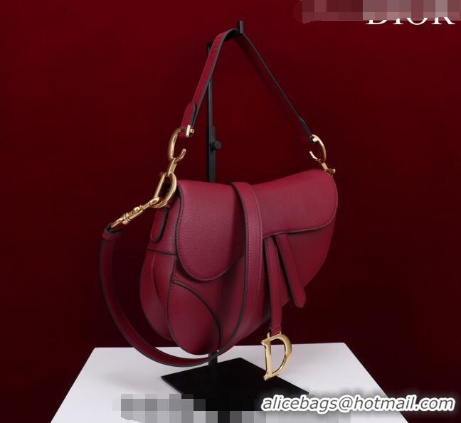 Top Quality Dior Mini/Medium Saddle Bag with Strap in Grained Calfskin CD1117 Dark Red 2023