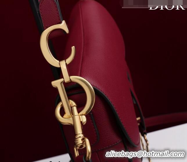 Top Quality Dior Mini/Medium Saddle Bag with Strap in Grained Calfskin CD1117 Dark Red 2023