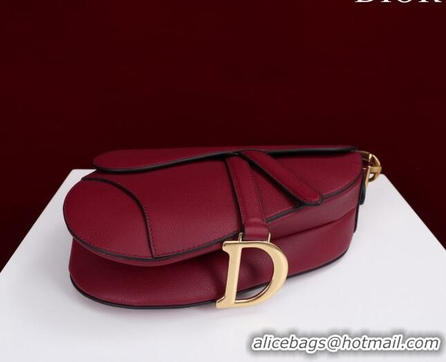 Top Quality Dior Mini/Medium Saddle Bag with Strap in Grained Calfskin CD1117 Dark Red 2023