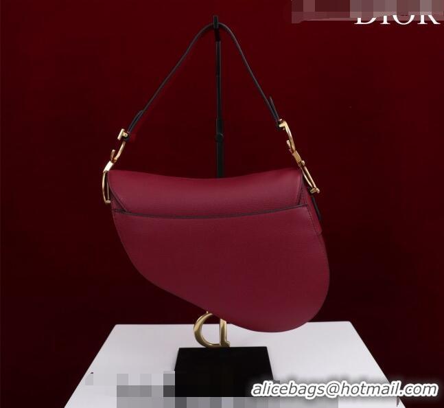 Top Quality Dior Mini/Medium Saddle Bag with Strap in Grained Calfskin CD1117 Dark Red 2023