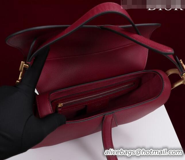 Top Quality Dior Mini/Medium Saddle Bag with Strap in Grained Calfskin CD1117 Dark Red 2023