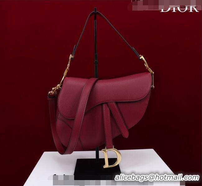 Top Quality Dior Mini/Medium Saddle Bag with Strap in Grained Calfskin CD1117 Dark Red 2023