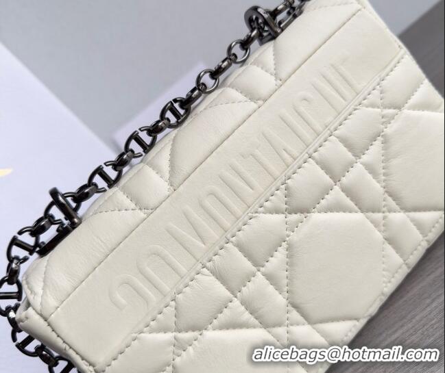 Grade Design Dior Small Caro Chain Bag in Quilted Macrocannage Calfskin M9241 White/Gunmetal 2023