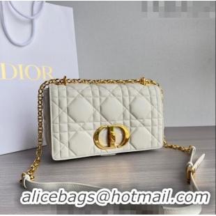 Top Quality Dior Medium Caro Chain Bag in Quilted Macrocannage Calfskin M9242 White/Gold 2023