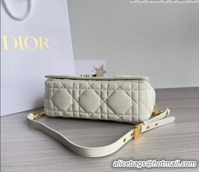 Top Quality Dior Medium Caro Chain Bag in Quilted Macrocannage Calfskin M9242 White/Gold 2023