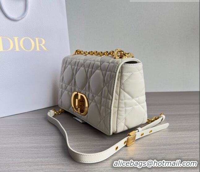 Top Quality Dior Medium Caro Chain Bag in Quilted Macrocannage Calfskin M9242 White/Gold 2023