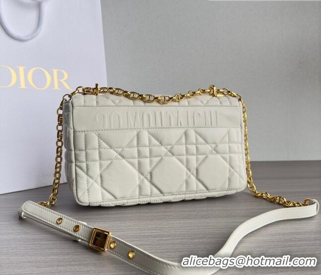 Top Quality Dior Medium Caro Chain Bag in Quilted Macrocannage Calfskin M9242 White/Gold 2023