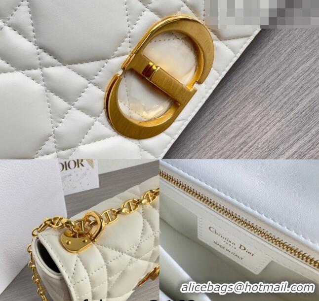 Top Quality Dior Medium Caro Chain Bag in Quilted Macrocannage Calfskin M9242 White/Gold 2023