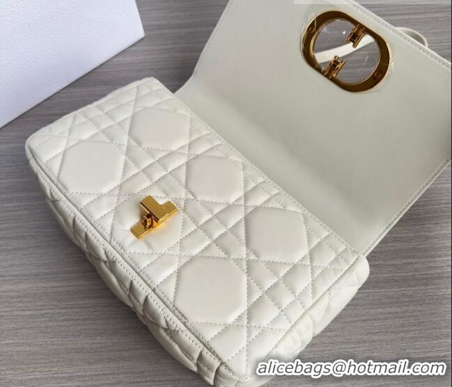 Top Quality Dior Medium Caro Chain Bag in Quilted Macrocannage Calfskin M9242 White/Gold 2023