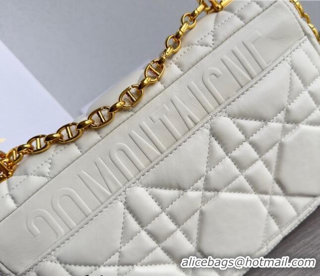 Top Quality Dior Medium Caro Chain Bag in Quilted Macrocannage Calfskin M9242 White/Gold 2023