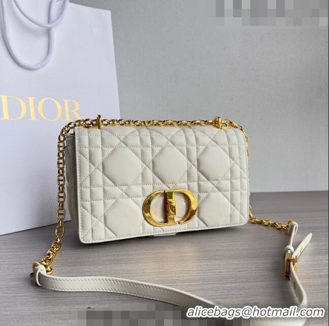 Top Quality Dior Medium Caro Chain Bag in Quilted Macrocannage Calfskin M9242 White/Gold 2023