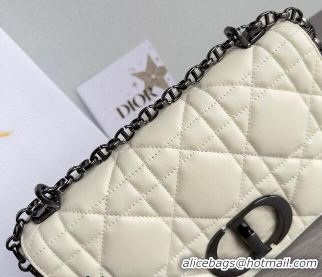 Inexpensive Dior Medium Caro Chain Bag in Quilted Macrocannage Calfskin M9242 White/Gunmetal 2023